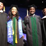 Touro Director of Diversity and Community Affairs Geoffrey Eaton, far left, and Dr. Hazel Dukes, TouroCOM-Harlem Community Advisory Board (CAB), far right, with Armel Ngeugaum Silenou and Patricia Jean Charles, winners of scholarships from Underrepresented Minorities Fund established by CAB.